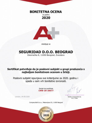 Bonitetna ocena A+ Detektivska agencija Seguridad
